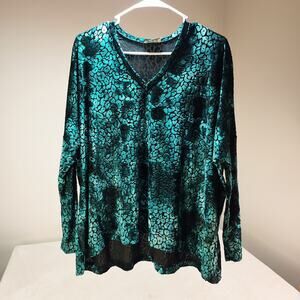 Vintage Show Me Your Mumu Teal Velvet Leopard Top Small Whimsigoth Metallic 90s